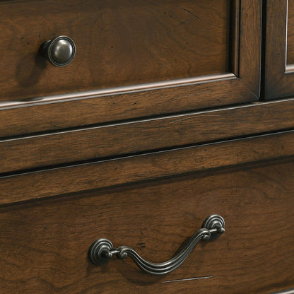 Wood Panel Bed, Dresser, Mirror, Nightstand, King, Antique Walnut Finish