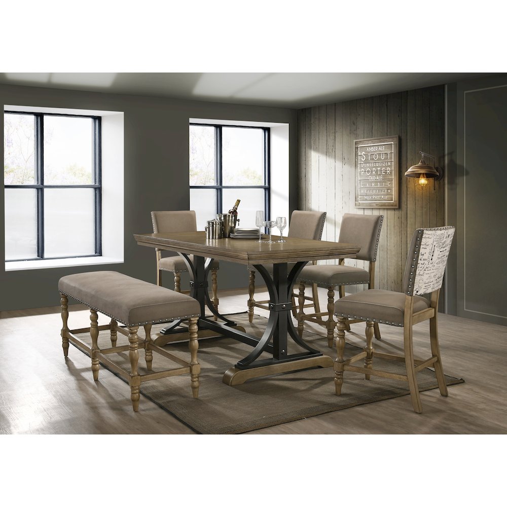 Birmingham 6-Pc Driftwood Table with Nail Head Chairs Counter Height Dining Set