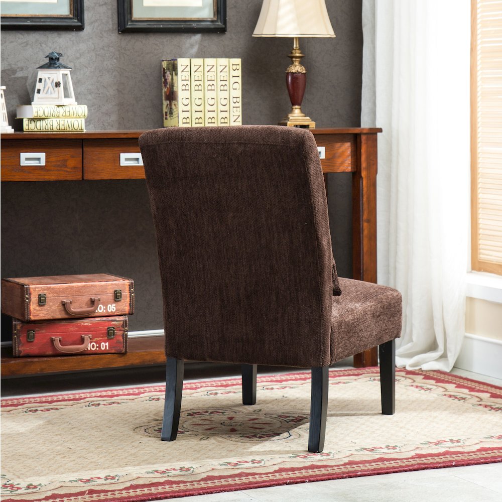 Pisano Chocolate Fabric Armless Accent Chair with Matching Kidney Pillow