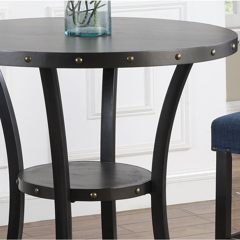 Biony 3-Pc 36" Round Espresso Finish Bar Table with 2 Blue Pub Chairs