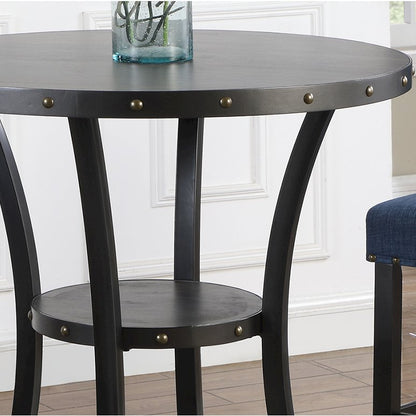 Biony 3-Pc 36" Round Espresso Finish Bar Table with 2 Blue Pub Chairs
