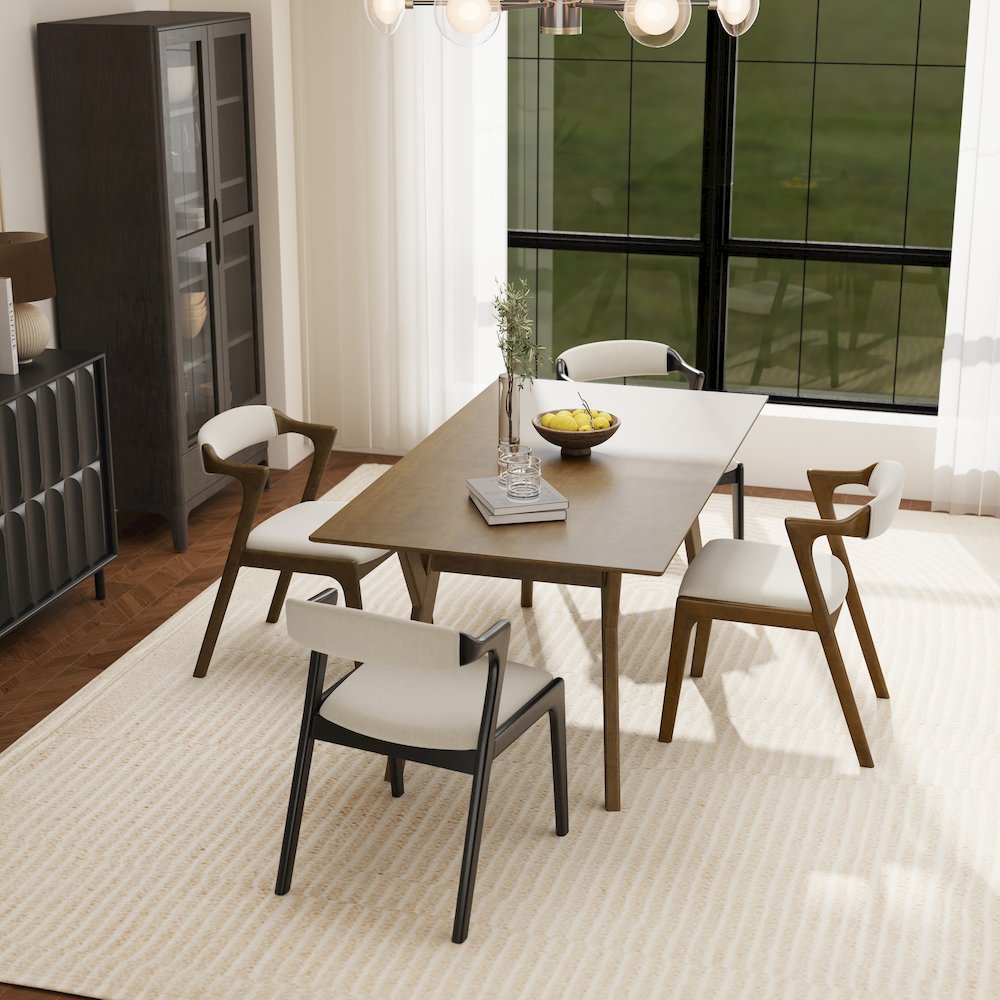 Lavin Modern 5-Piece Dining Set, Dining Table with 2 Walnut and 2 Black Chairs