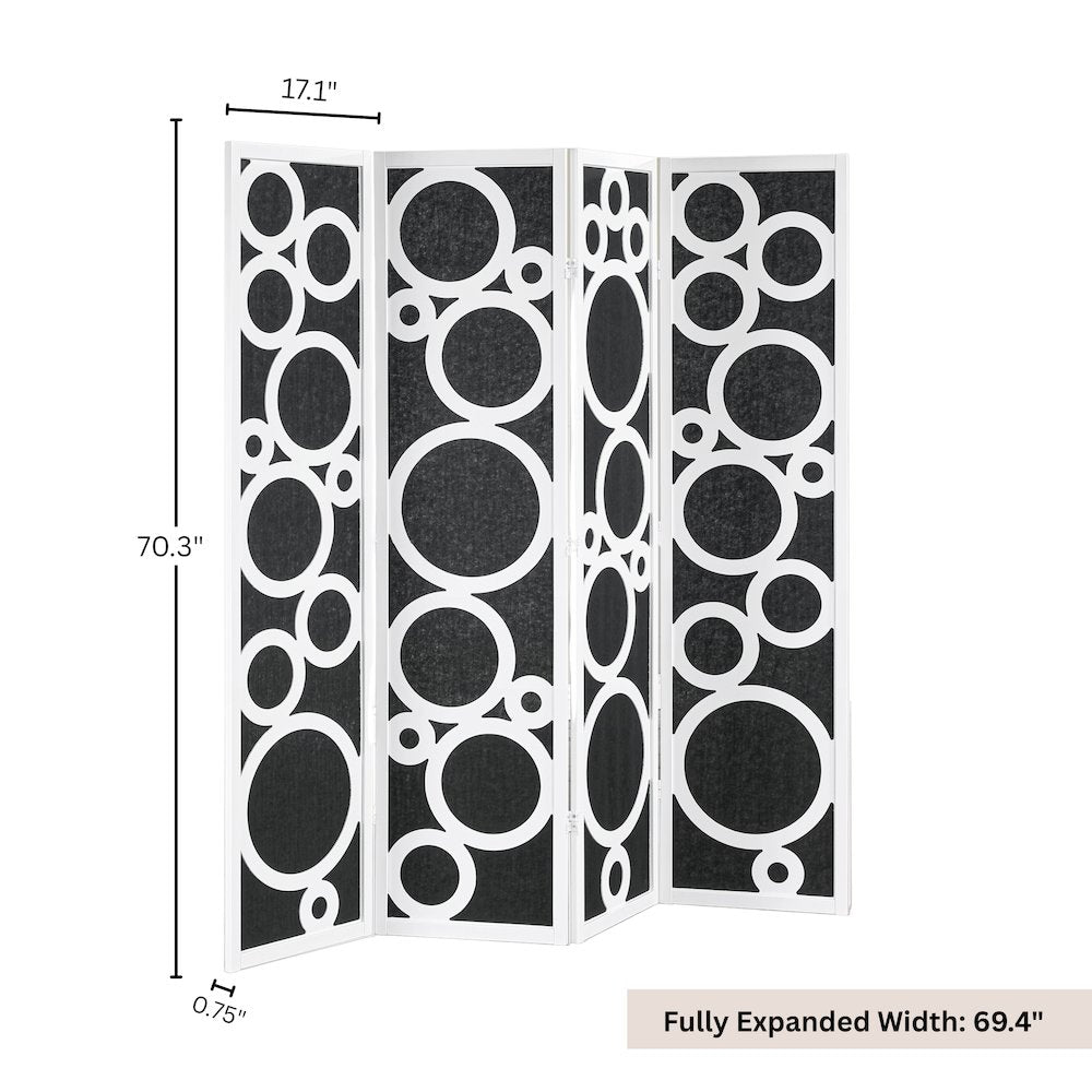 4-Panel Room Divider, Decorative Folding Freestanding Privacy Screen, White