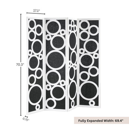 4-Panel Room Divider, Decorative Folding Freestanding Privacy Screen, White
