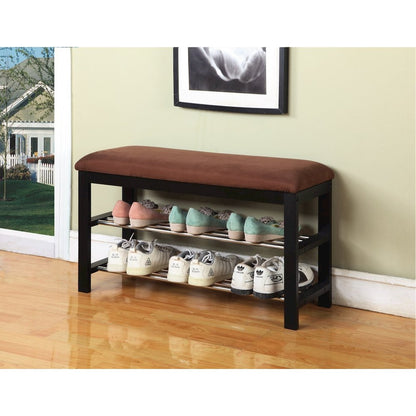 Choa Metal Shoe Bench with Faux Leather Seat, Dark Espresso and Chocolate