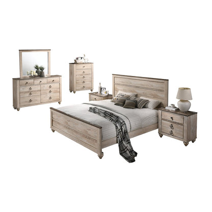 Imerland Contemporary White Wash Finish 6PC Bedroom Set, Queen