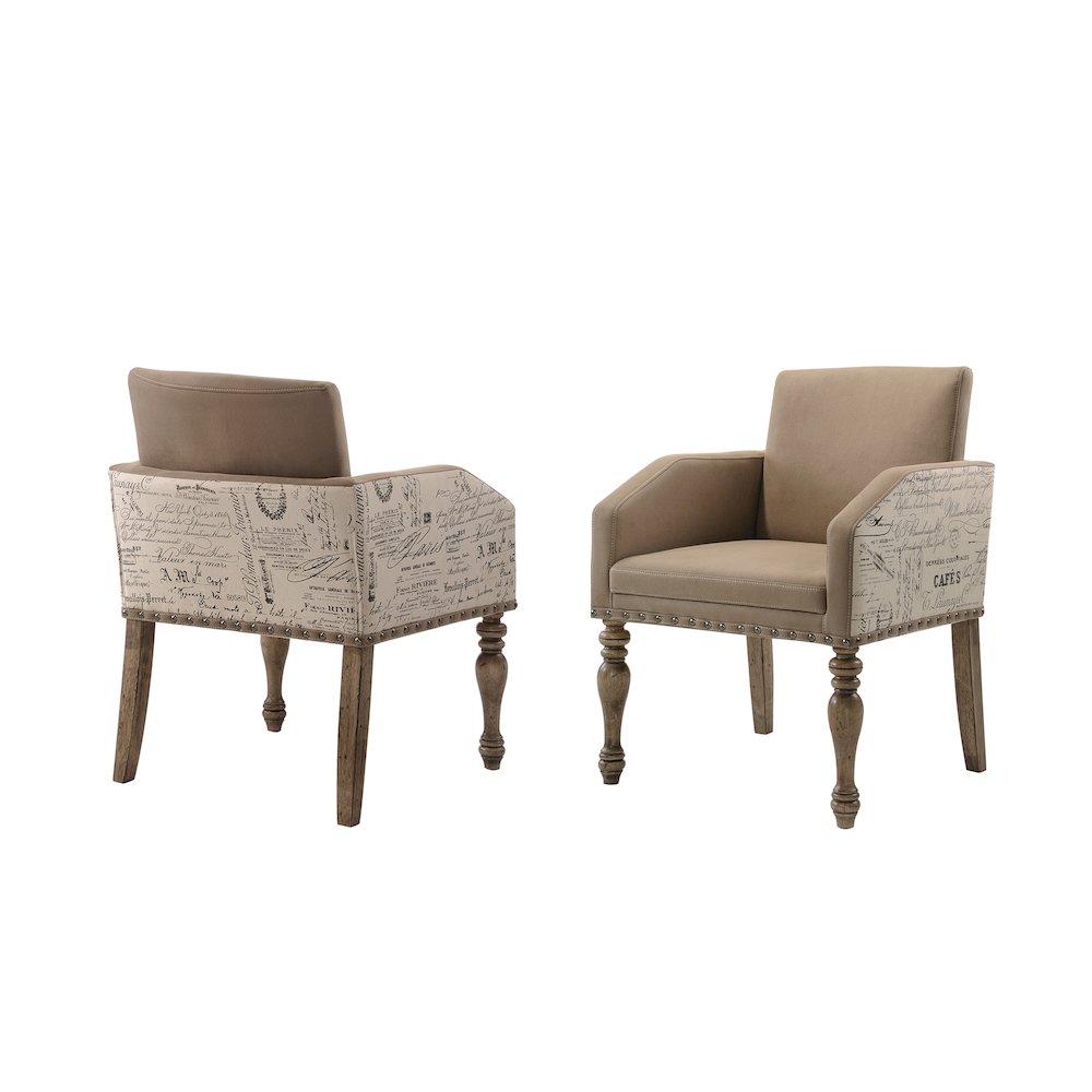 Birmingham Script Printed Driftwood Finish Dining Arm Chair, Set of 2