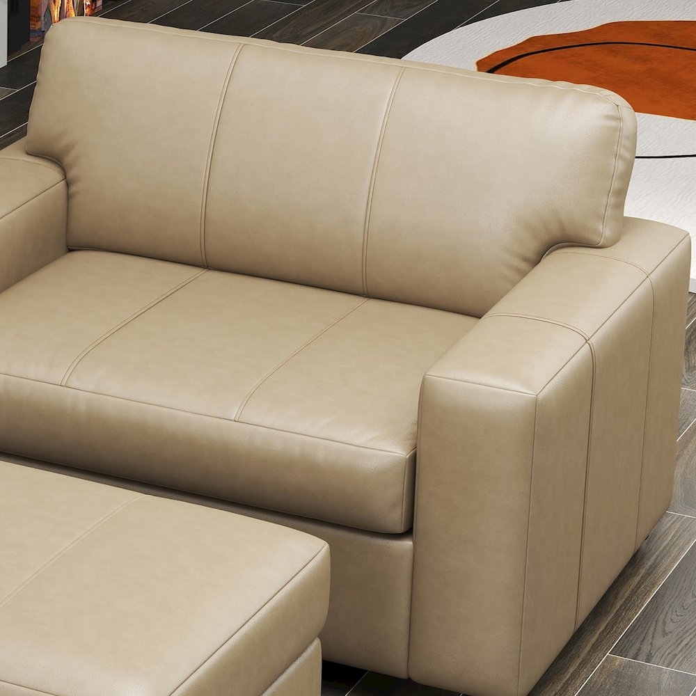 Sakan Leather 3-Pc Living Room Set, Sofa Loveseat and Chair, Beige