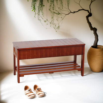 Leno Quality Solid Wood Shoe Bench with Storage, Cherry
