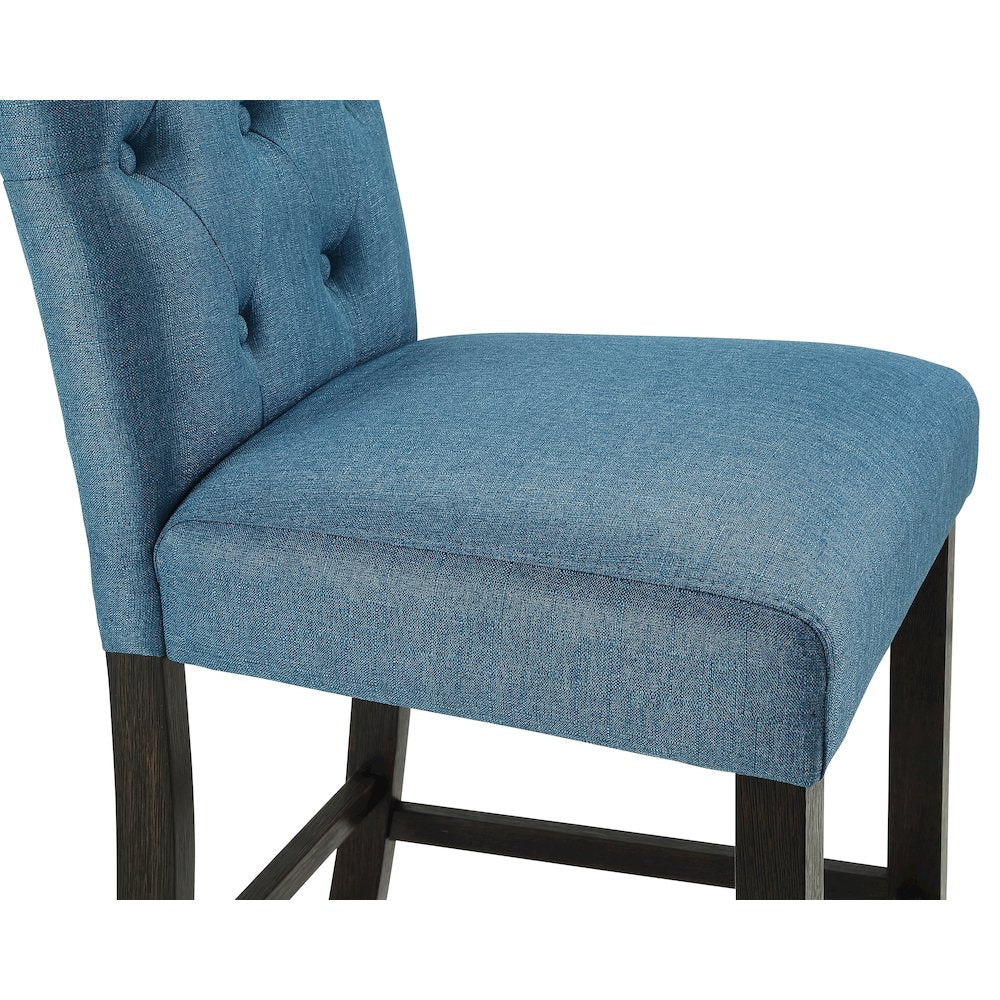 Leviton Solid Wood Tufted Asons Counter Height Stool, Set of 2, Blue