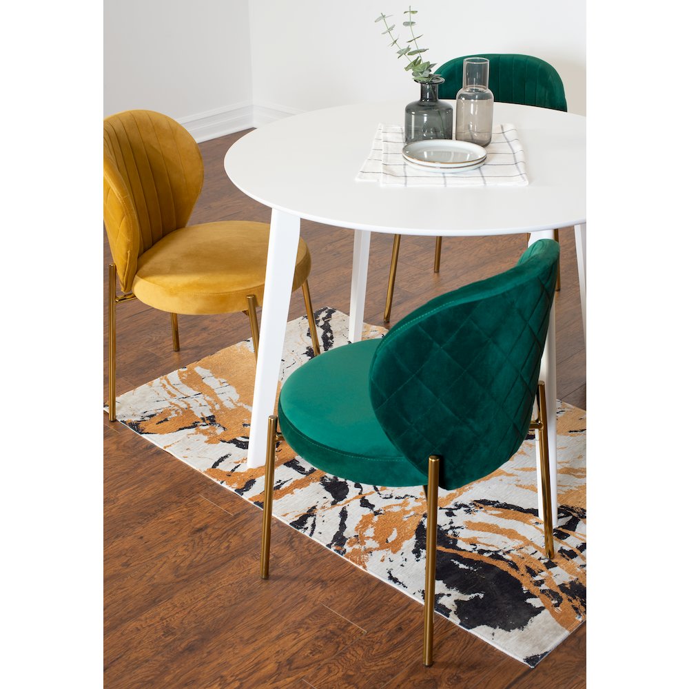 Amoa 5-Pc Dining Set, White Round Dining Table with 4 Chairs, Green and Yellow
