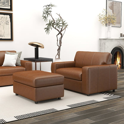 Sakan Leather 4-Pc Living Room Set, Sofa Loveseat, Chair and Ottoman, Caramel
