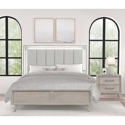 Seluna 4-Piece Bedroom Set with Touch LED Lighting, Gray Oak Finish, King