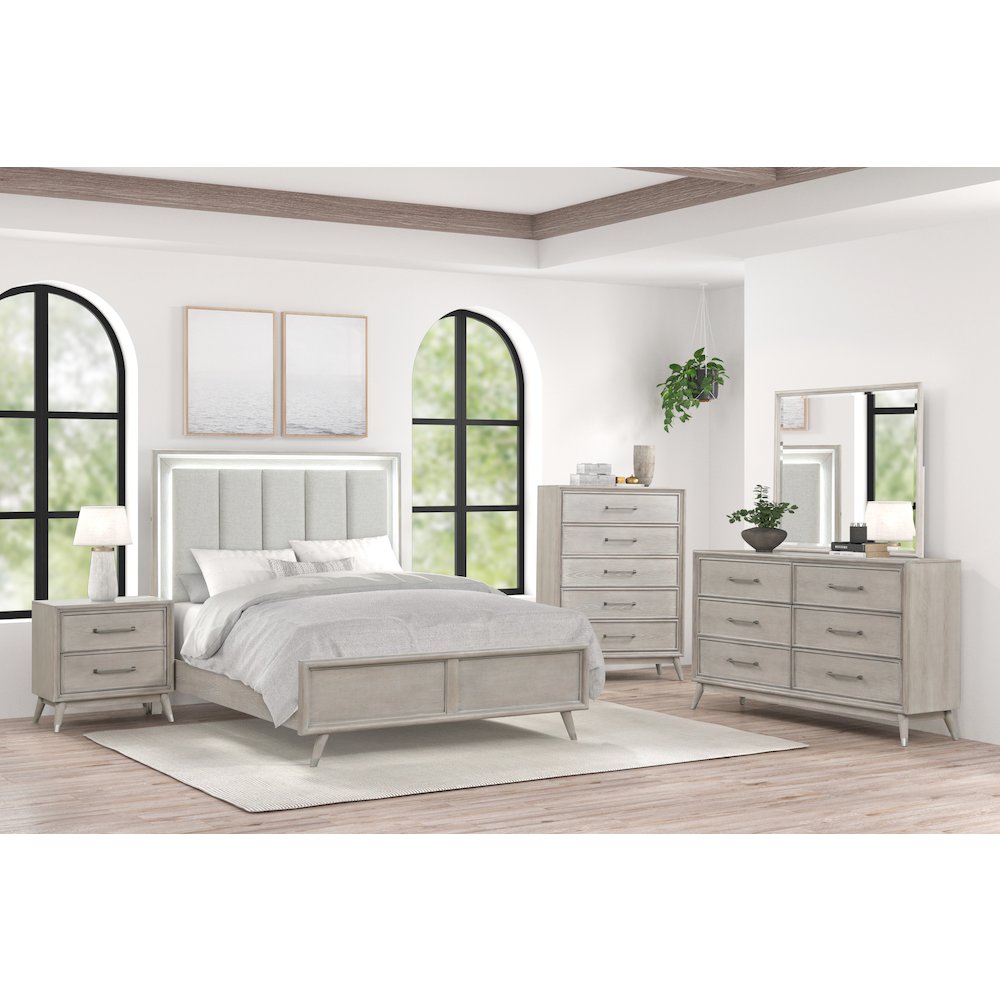 Seluna 5-Piece Bedroom Set with Touch LED Lighting, Gray Oak Finish, Queen