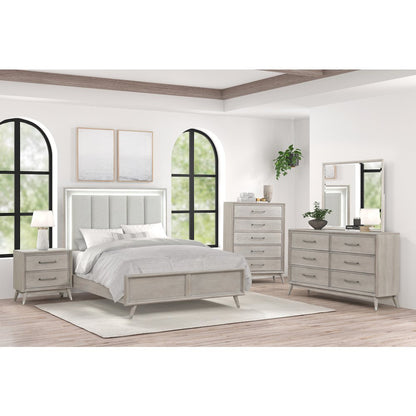 Seluna 5-Piece Bedroom Set with Touch LED Lighting, Gray Oak Finish, Queen