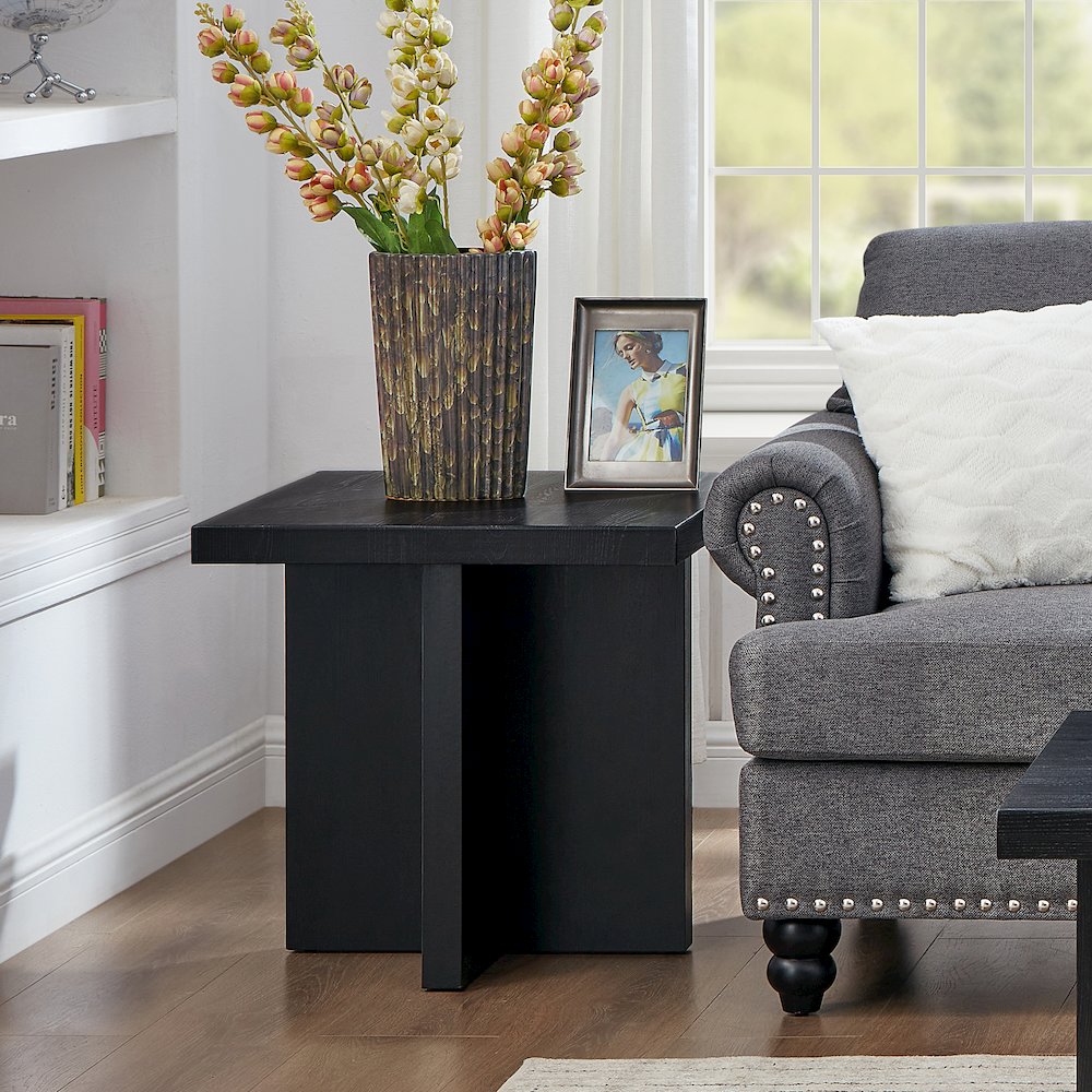 Mchome Square End Table, Nightstand, Black Finish