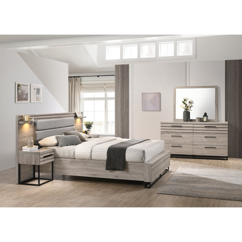 Wallbed Bed, Dresser, Mirror, and 2 Nightstands, Weathered Gray, Queen