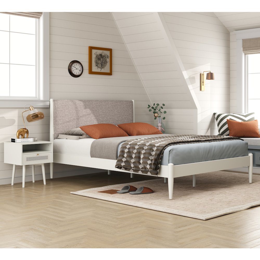 Feeney 3-Pc Bedroom Set, Platform Bed with Two Nightstands, Cream White, Queen