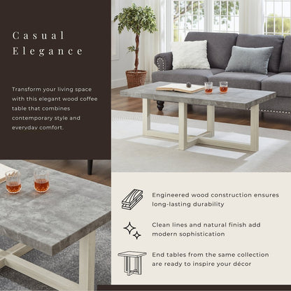 Luno Contemporary Coffee Table, Faux Concrete and White