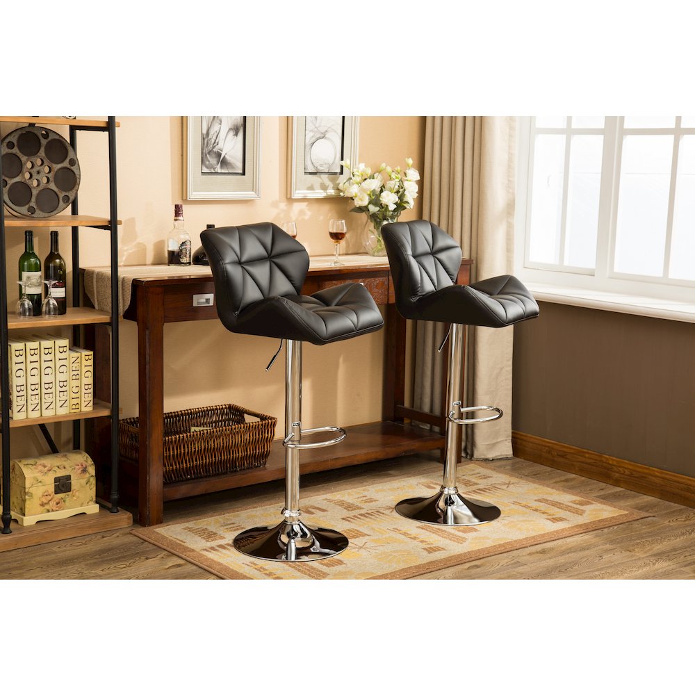 Glasgow Contemporary Tufted Adjustable Height Black Bar Stools, Set of 2