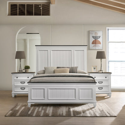 Clelane 3-Piece Wood Bedroom Set, Queen Bed and 2 Nightstands, Weathered White