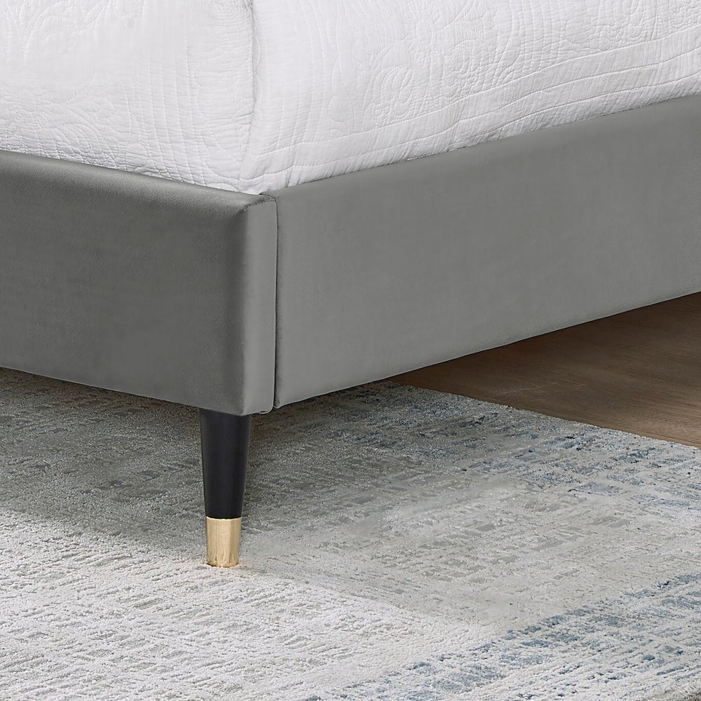 Rozitta Gray Velvet Wingback Platform Bed, Queen