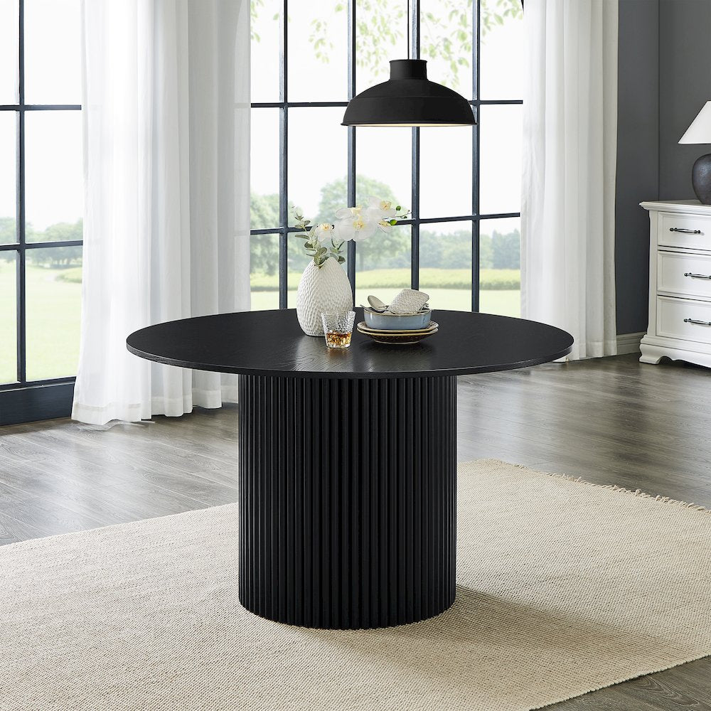 Henriet 5-Piece Round Dining Set,Pedestal DiningTable with 4Stylish Chairs,Black