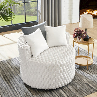 Malna Plush 3D Upholstered Barrel Accent Chair with Wheels, Off-white