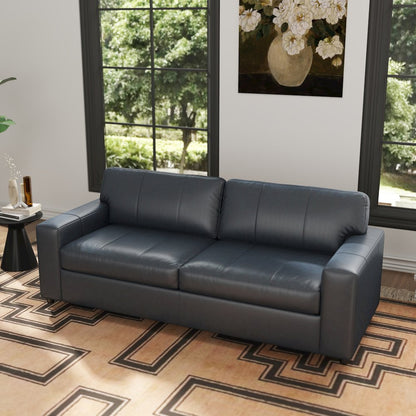 Sakan Leather Upholstered Sofa, Blue