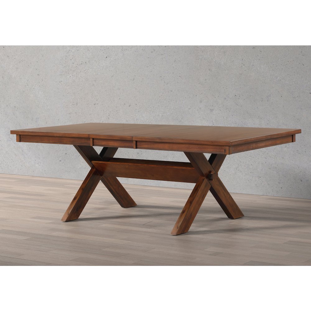 Karven Wood Trestle Extendable Dining Table with Leaf, Dark Hazelnut