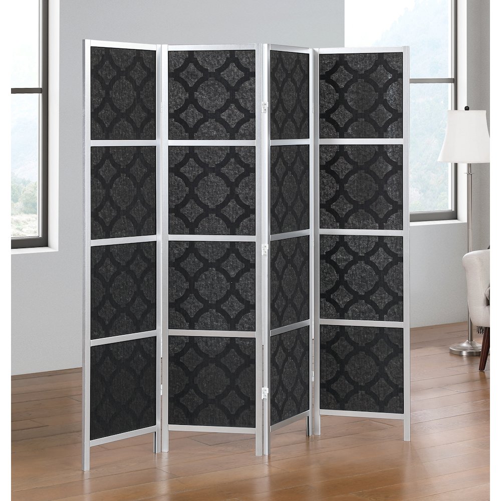4-Panel Room Divider, Decorative Folding Freestanding Privacy Screen, Silver