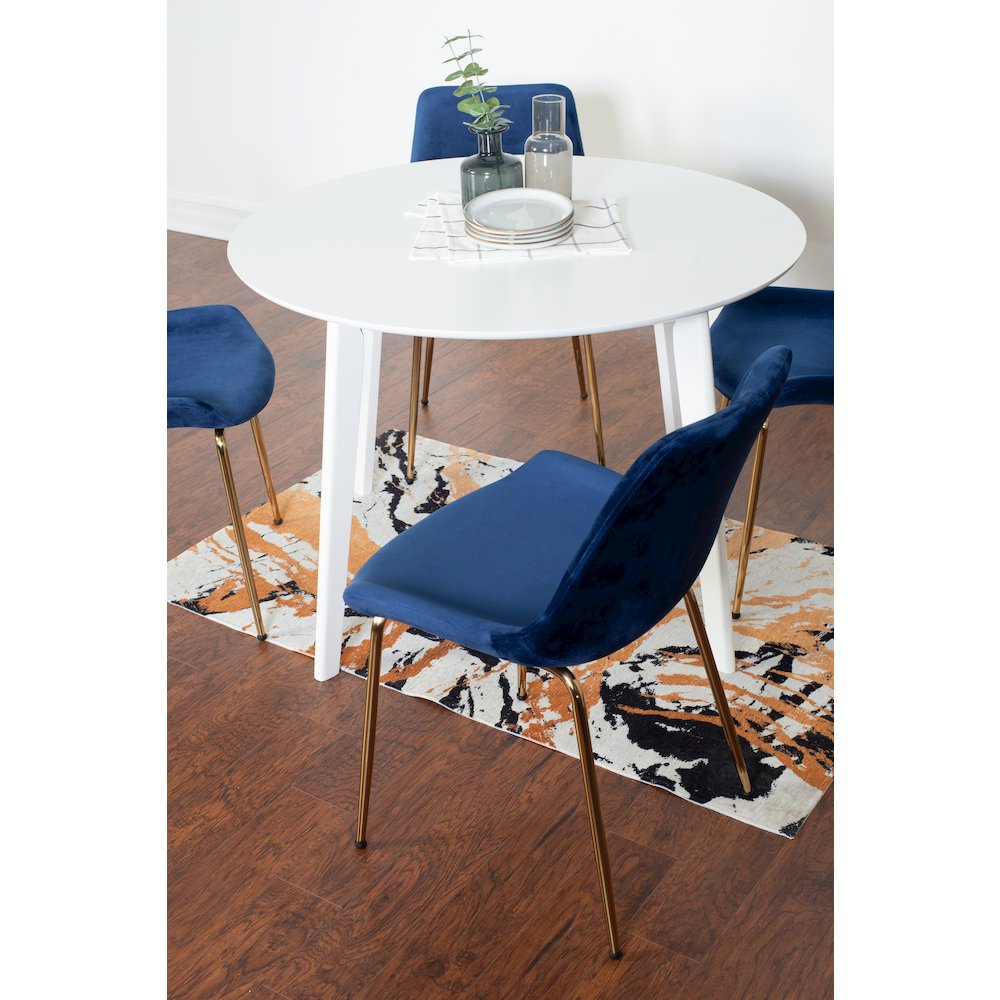 Aufurr 5-Pc Dining Set, White Round Dining Table with 4 Chairs, Blue