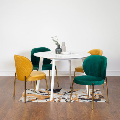Amoa 5-Pc Dining Set, White Round Dining Table with 4 Chairs, Green and Yellow