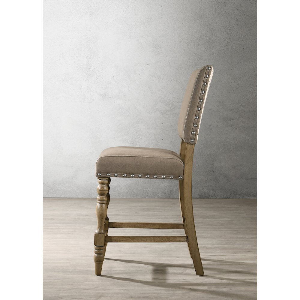 Birmingham 5-Pc Driftwood Table with Nail Head Chairs Counter Height Dining Set