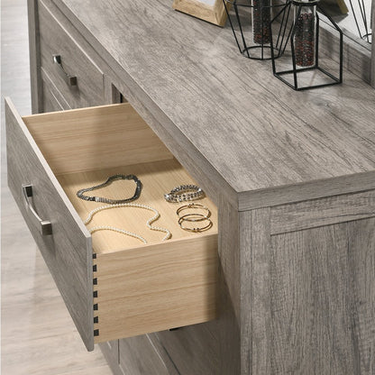 Weathered Gray Wood Bedroom Set, King Panel Bed, Dresser, Mirror, Nightstand