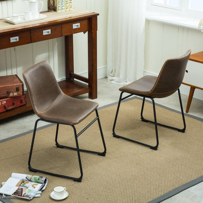 Lotusville Vintage PU Leather Dining Chairs, Antique Brown, Set of 2