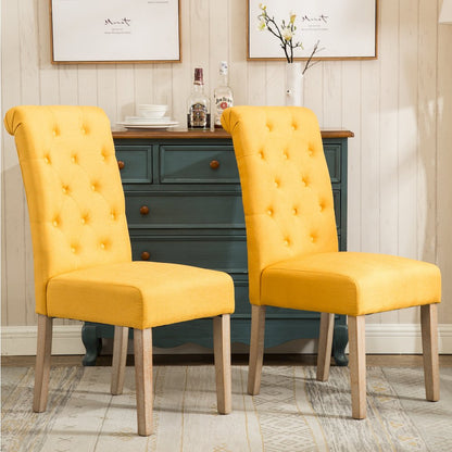 Habit Solid Wood Tufted Parsons Yellow Dining Chair, Set of 2