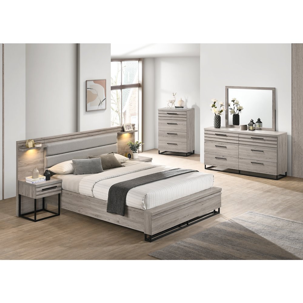 Wallbed Bed, Dresser, Mirror, Chest, and 2 Nightstands, Weathered Gray, Queen