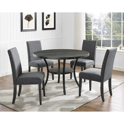 Biony Espresso Wood Dining Set with Gray Fabric Nailhead Chairs, 5-Pc