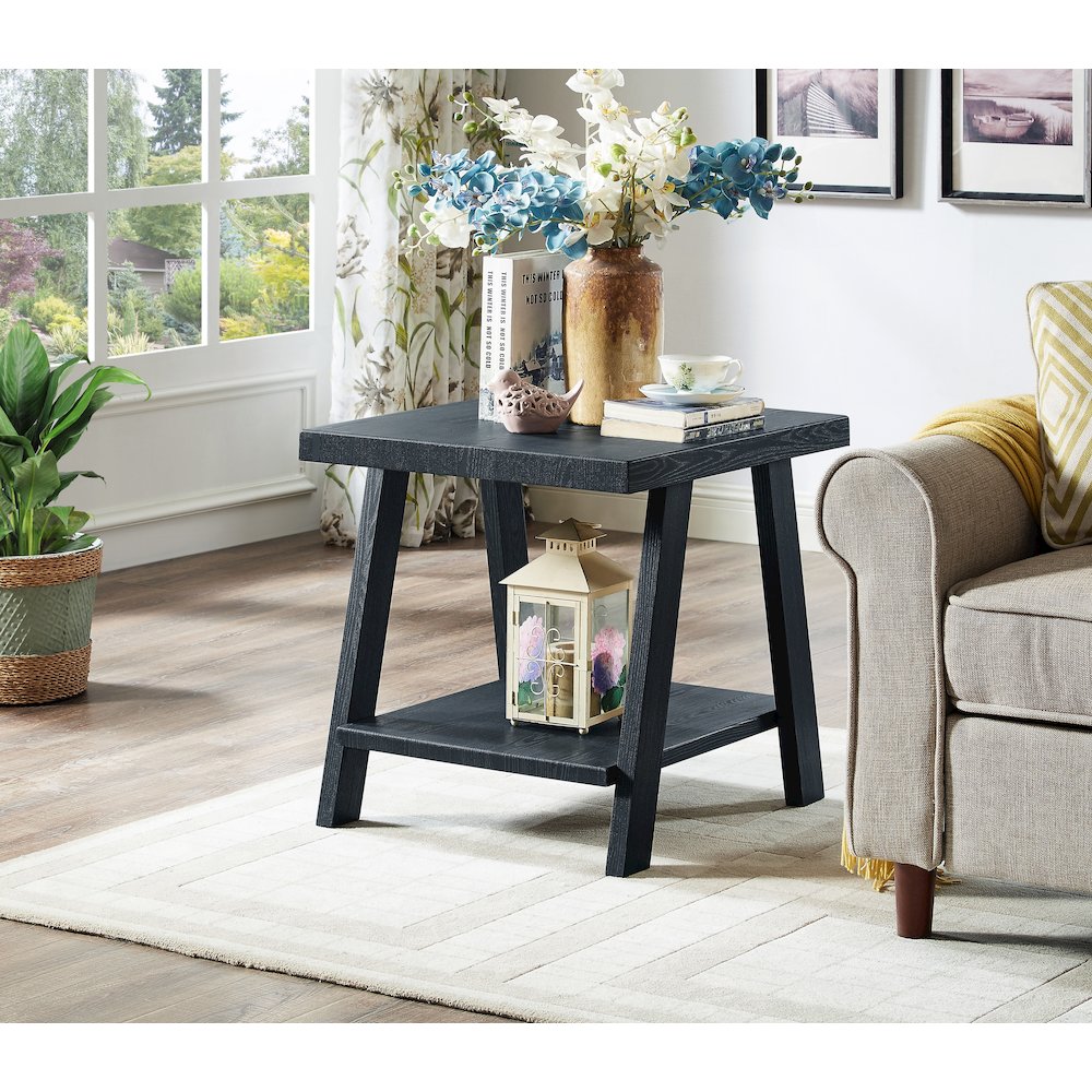 Athens Contemporary Replicated Wood Shelf End Table in Black Finish