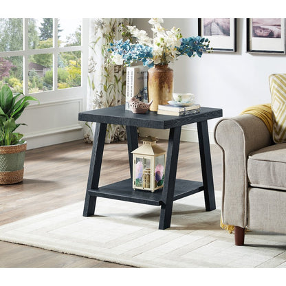 Athens Contemporary Replicated Wood Shelf End Table in Black Finish