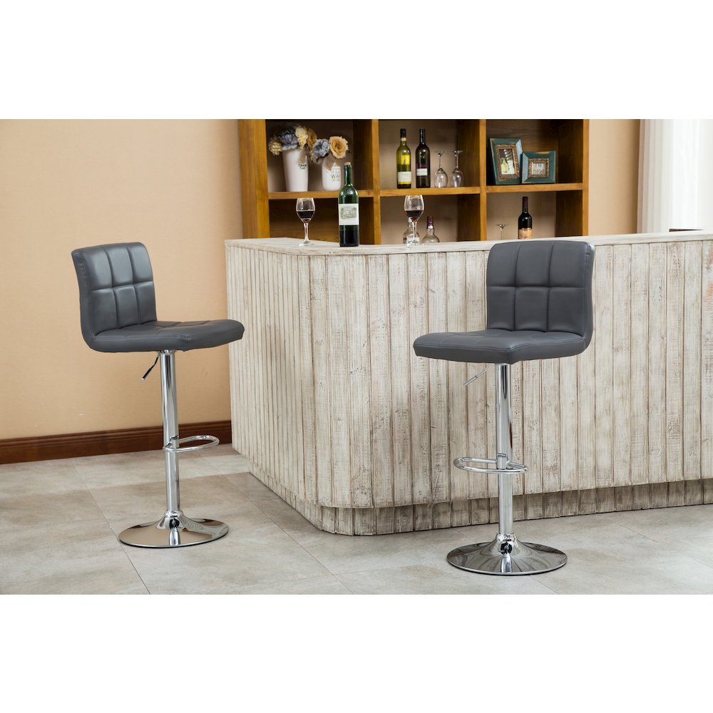 Biscc 2 Swivel Elegant PU Leather Modern Adjustable Hydraulic Barstools, Gray