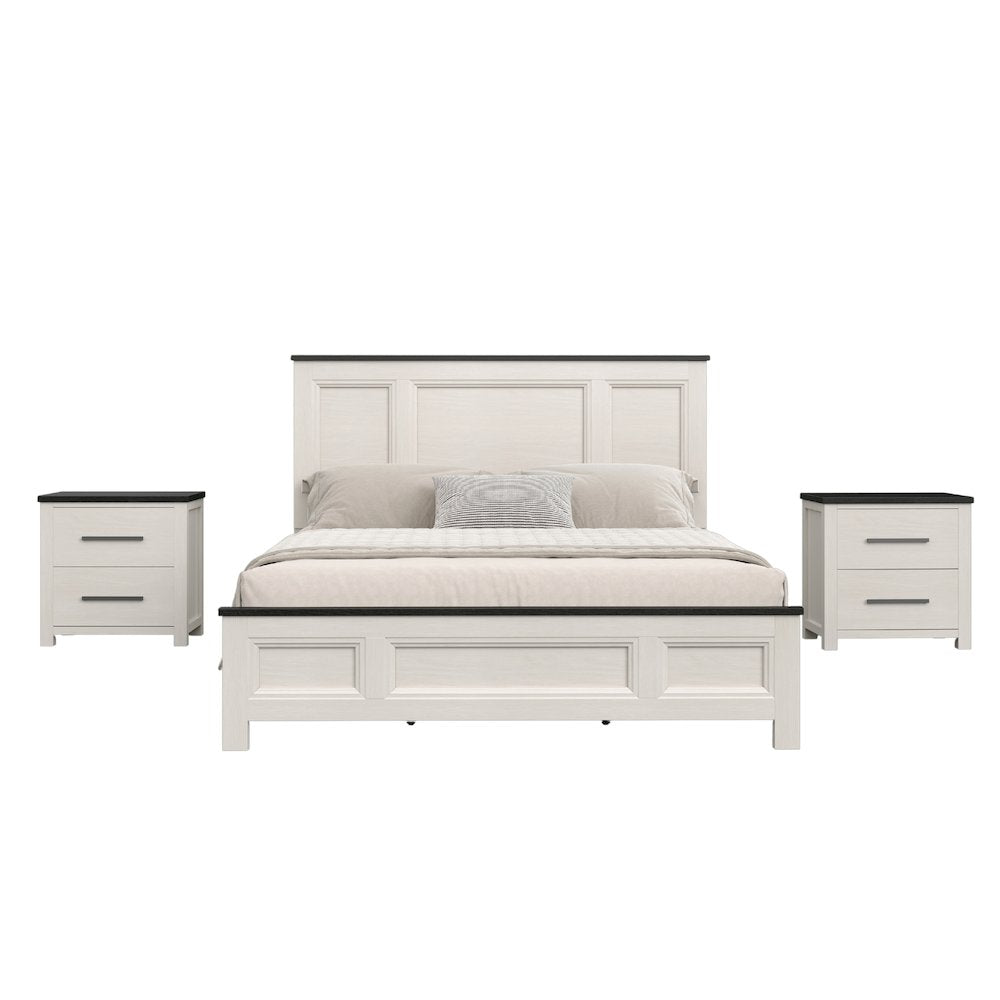Realynn 3-PC Wood Bedroom Set, Queen Bed with  2 Nightstands, Off-White Finish