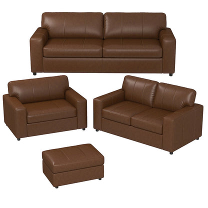 Sakan Leather 4-Pc Living Room Set, Sofa Loveseat, Chair and Ottoman, Caramel