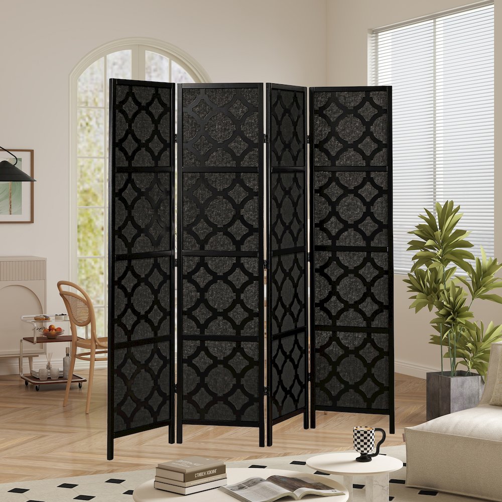 4-Panel Room Divider, Decorative Folding Freestanding Privacy Screen, Black
