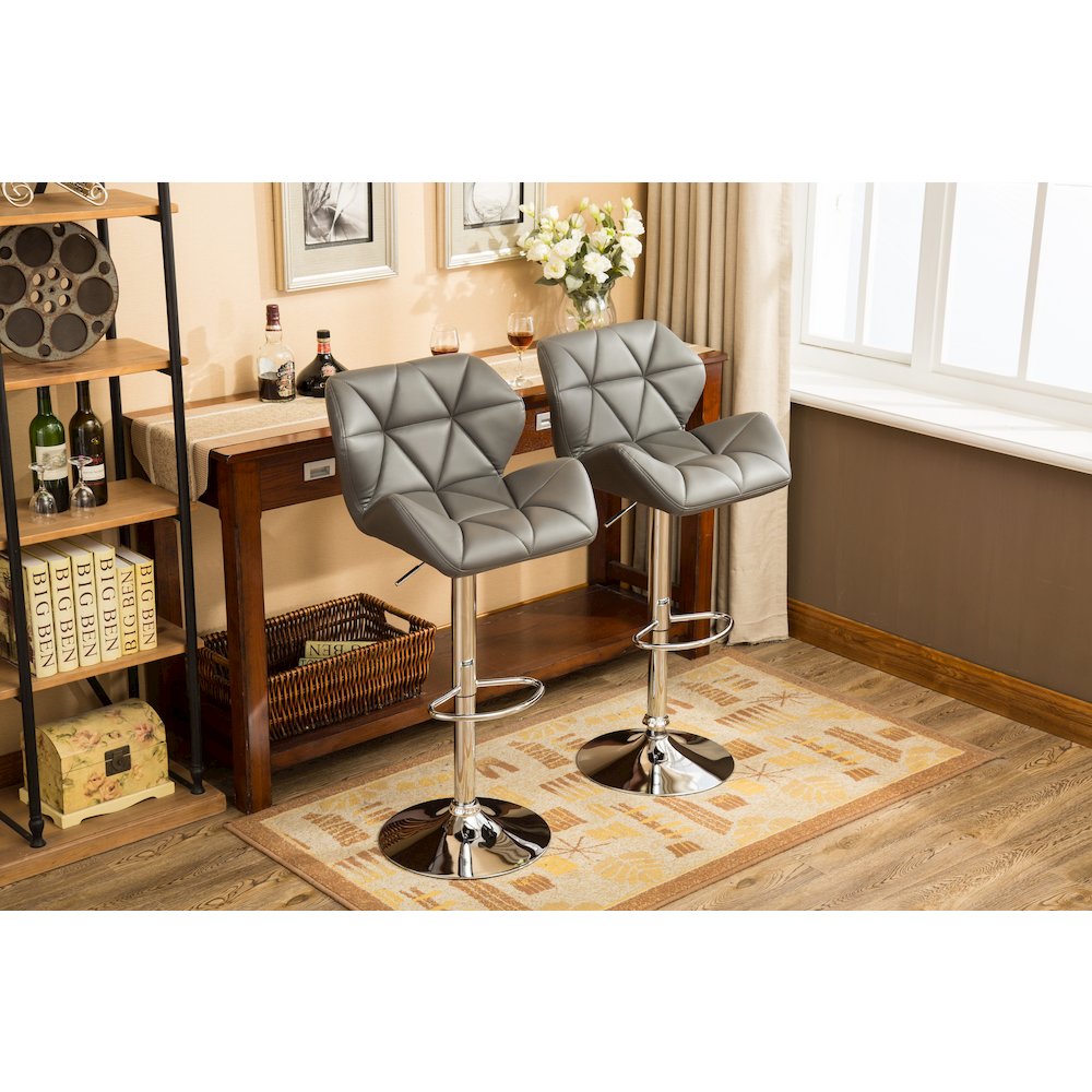 Glasgow Contemporary Tufted Adjustable Height Gray Bar Stools, Set of 2