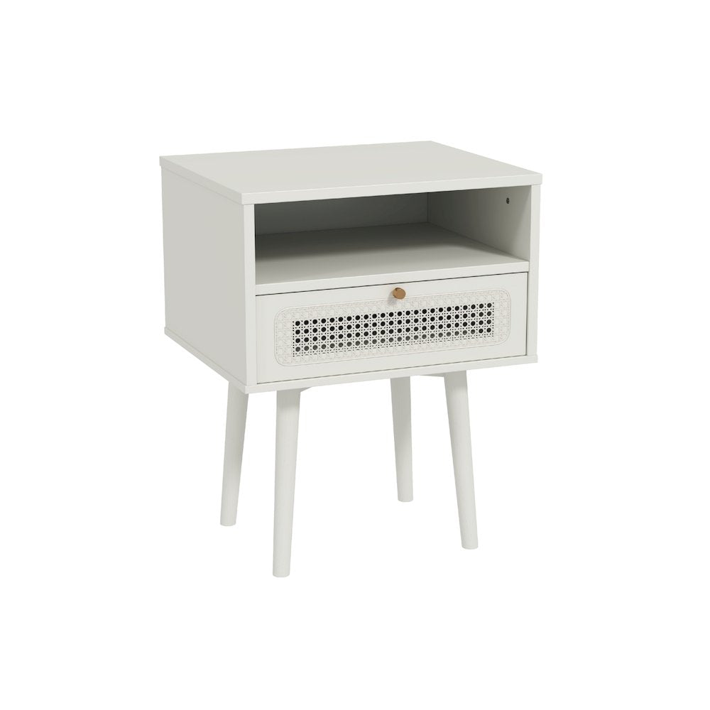Feeney Dual-tier Storage Nightstand, Side Table, Cream White