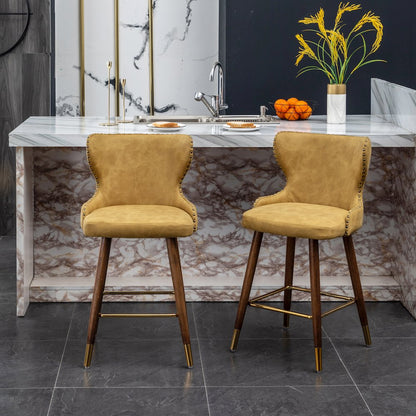 Nevis Modern Faux Leather Tufted Nailhead Trim Counter Stool Set of 2, Yellow
