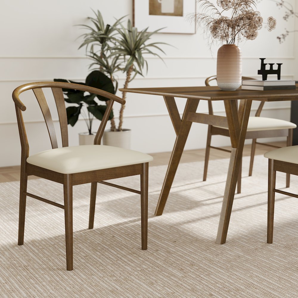 7-Piece Dining Set, Wood Dining Table with 4 Walnut and 2 Black Wishbone Chairs
