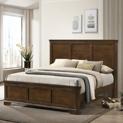 Wood Bed, Dresser, Mirror, 2 Nightstands, Chest, Queen, Antique Walnut Finish